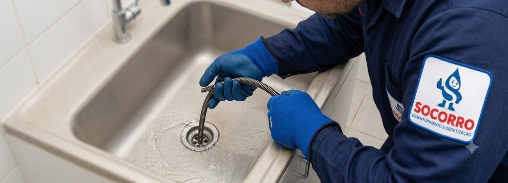 Profissional realizando Desentupimento de Esgoto, Pias, Ralos e Vasos Sanitários em Indaial
